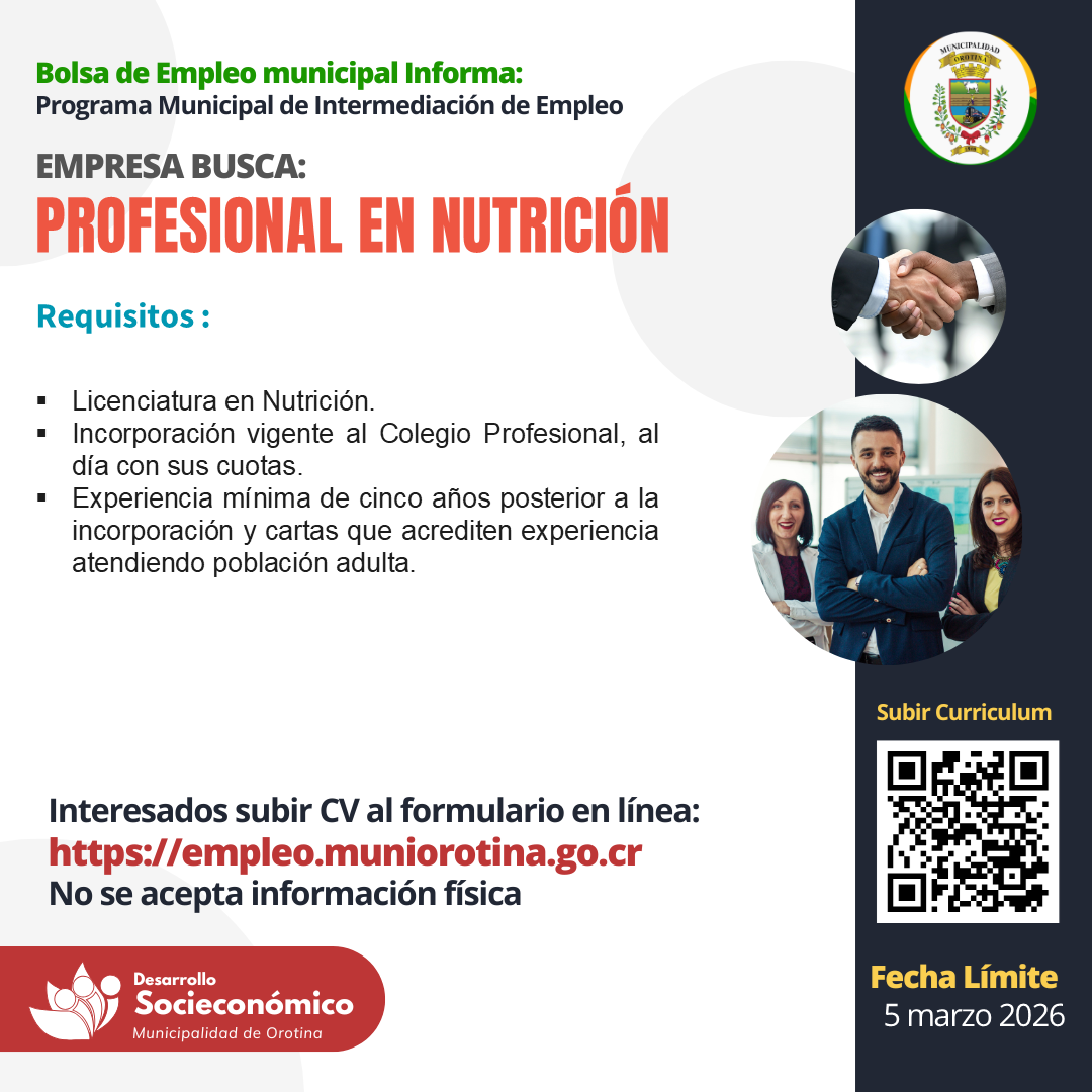 SE BUSCA PROFESIONAL EN NUTRICIÓN